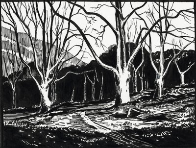 Skov om vinteren (linoleumssnit) af Raymond Bonnefon