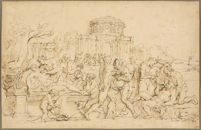 Bacchus og Ariadne med Silenus, nymfer og satyrer af Raymond de Lafage
