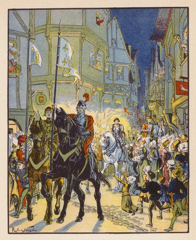 Entree De Jeanne A Orleans (farvelitografi) af Raymond de la Neziere