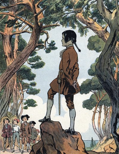 Napoleon Bonaparte (1769-1821) barn i Ajaccio, Korsika (Young Napoleon Bonaparte in Ajaccio, Corsica) Illustration af Raymond de Neziere i "Our-glories-nationales" 1920 Privat samling DR af Raymond de la Neziere