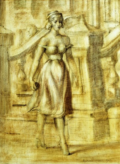 En spadserende dame: Et dobbeltmaleri af Reginald Marsh