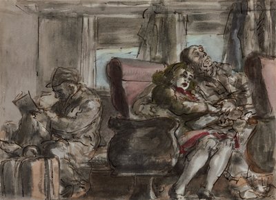 Passagerer i en togvogn (akvarel, blæk og blyant på papir) af Reginald Marsh