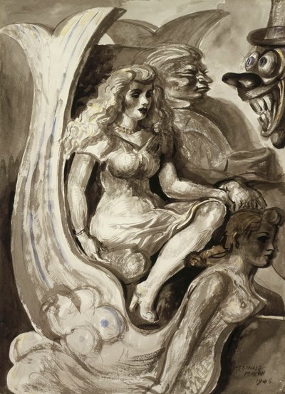 Ryttere i en havfruetunnelbåd: En dobbeltsidet akvarel af Reginald Marsh