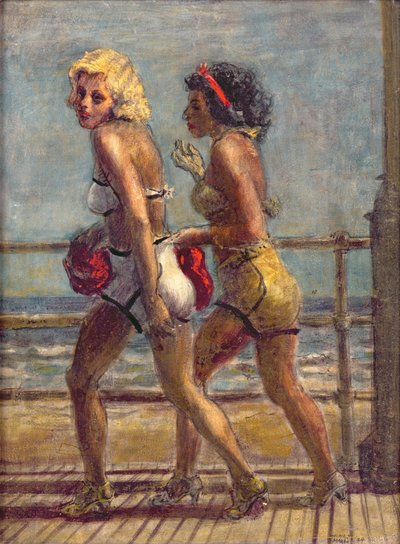 To piger på strandpromenaden (tempera på lærred) af Reginald Marsh