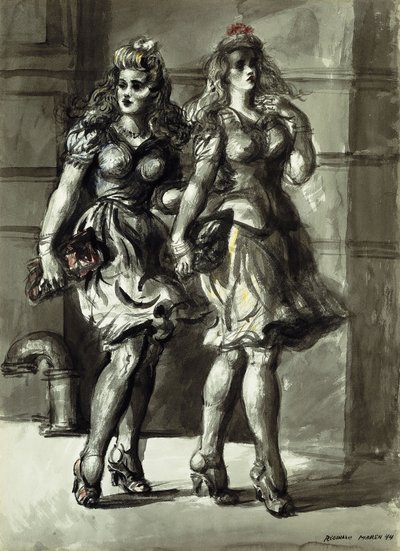 To unge kvinder på gåtur af Reginald Marsh