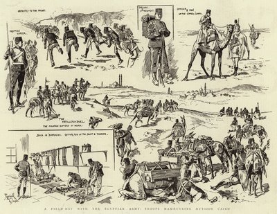 En feltdag med den egyptiske hær, tropper manøvrerer uden for Cairo (kobberstik) af Reginald Thomas Cleaver