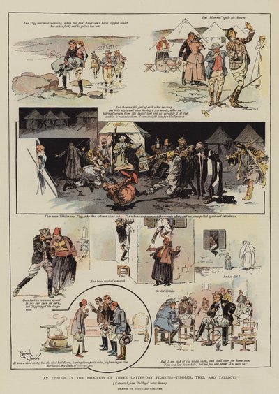 En episode i tre sidste dages pilgrimmes færd, Tiddler, Tigg og Tallboys (chromolitho) af Reginald Thomas Cleaver