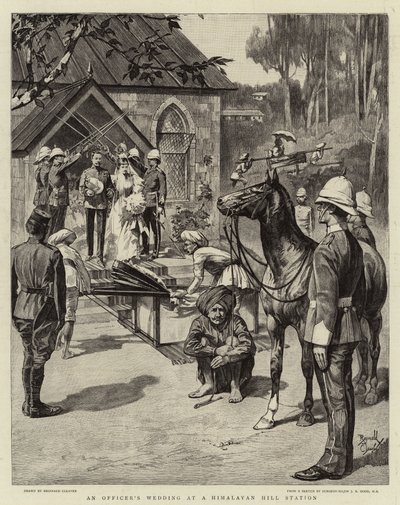 Et officersbryllup på en bjergstation i Himalaya (litografi) af Reginald Thomas Cleaver