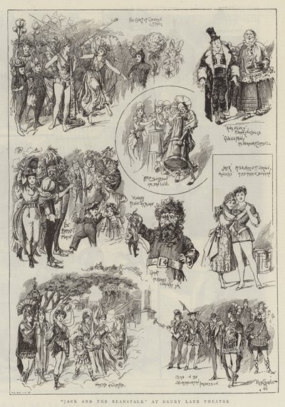 "Jack og bønnestagen" på Drury Lane Theatre (kobberstik) af Reginald Thomas Cleaver