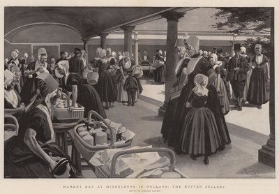 Markedsdag i Middelburg i Holland, smørsælgerne (litografi) af Reginald Thomas Cleaver