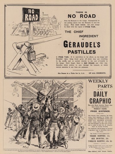Side med reklamer (gravering) af Reginald Thomas Cleaver