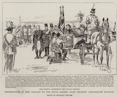 Overrækkelse af nye faner til Royal Marine Light Infantry, Portsmouth Division (litografi) af Reginald Thomas Cleaver