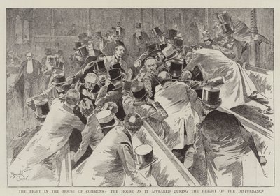 Kampen i Underhuset, huset som det så ud, da urolighederne var på sit højeste (kobberstik) af Reginald Thomas Cleaver