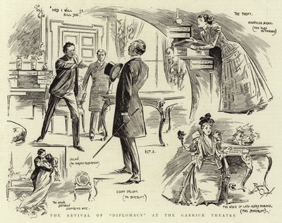 Genopførelsen af "Diplomacy" på Garrick Theatre (litho) af Reginald Thomas Cleaver