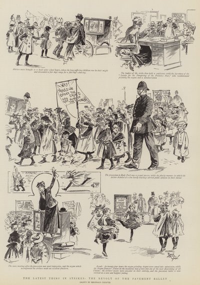 Det nyeste inden for strejker, fortovsballettens oprør (kobberstik) af Reginald Thomas Cleaver