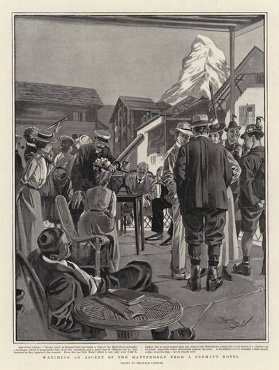 At se en bestigning af Matterhorn fra et hotel i Zermatt (litografi) af Reginald Thomas Cleaver