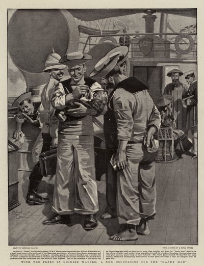 Med flåden i kinesisk farvand, en ny beskæftigelse for "Handy Man" (litografi) af Reginald Thomas Cleaver