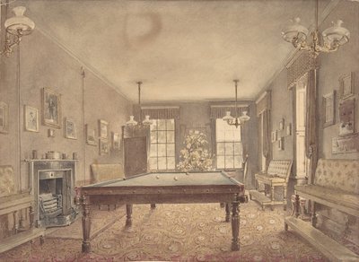 Interiør af billardrummet i Lupton House, Devonshire, designet af George..., 1838. af Reid Turner