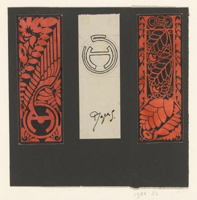Tre paneler med bladmotiver og symboler af Reijer Stolk (signed by artist)