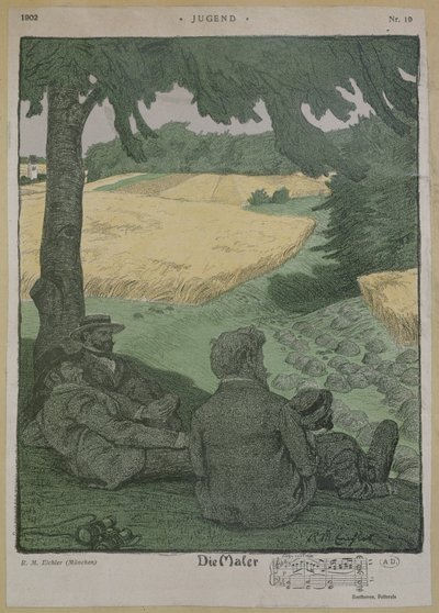 Malere iagttager naturen, illustration fra 