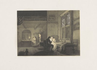 Interiør med figurer ved levende lys af Reinier Craeyvanger