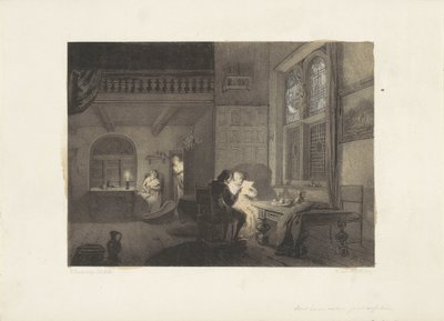 Interiør med figurer ved levende lys af Reinier Craeyvanger