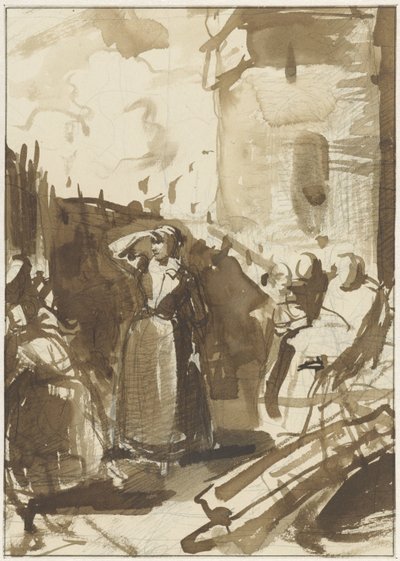 Kvinde bag volden til en belejret by (Kenau Simonsdatter Hasselaer?) af Reinier Craeyvanger