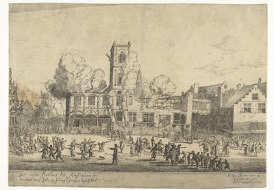 Brand i det gamle rådhus i Amsterdam Det gamle rådhus til Amsterdam brændte den 7. juli søndag morgen klokken halv tre Ao 1652 (titel på objekt) af Reinier Nooms