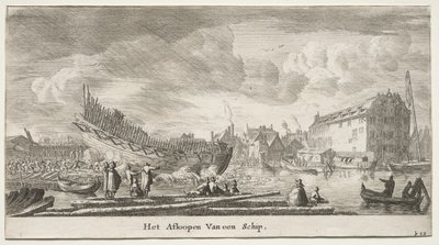 Amsterdams skibe: søsætning af et skib. af Reinier Nooms