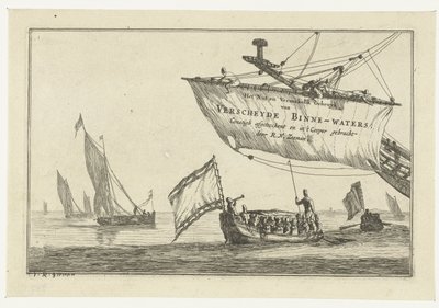 Statensloop og sejlskibe på stille vand Den nødde og underholdende brug af Versheyde Binne-Waters; Constigh fjernet og bragt ind i Cooper af R.N. Sailor (serietitel på objekt) Indre vandveje (serietitel) af Reinier Nooms