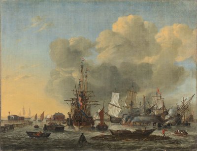 Caulking af skibe ved Bothuisje på Het IJ i Amsterdam af Reinier Nooms