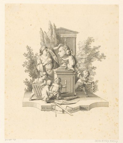 Allegorisk fremstilling med buste af Jacob Otten Huslij af Reinier Vinkeles (I)