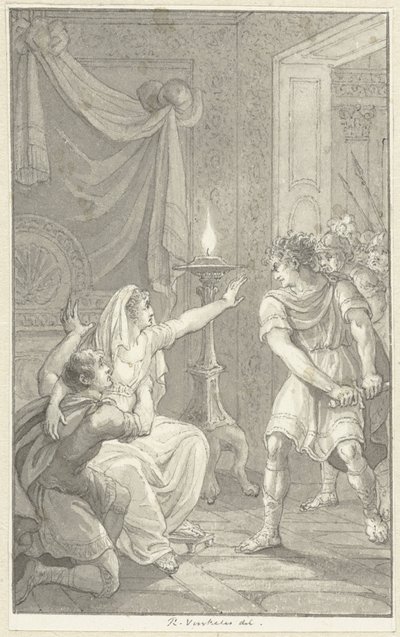 Caracalla dræber sin bror Geta i deres mors soveværelse af Reinier Vinkeles (I)