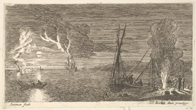 Nattescene med fisker stående ved en ild, 1600-tallet. af Reinier Zeeman