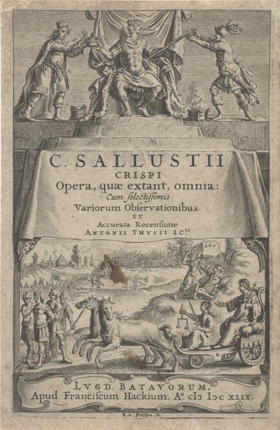 En kejser og retfærdighed på triumfvogn Titelblad for: A. Thysius jr., Opera, quæ extant, omnia, 1649 af Reinier van Persijn