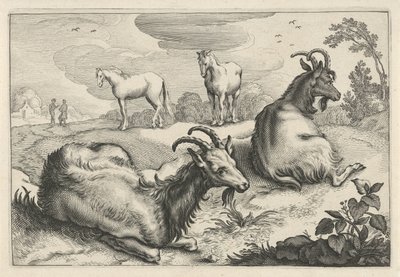 Landskab med to geder og to heste Diversa Animalia Quadrupedia (serietitel) af Reinier van Persijn