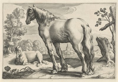 Landskab med to heste Diversa Animalia Quadrupedia (serietitel) af Reinier van Persijn