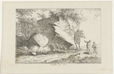 Landskab med to figurer ved en sten af Reinierus Albertus Ludovicus baron van Isendoorn à Blois
