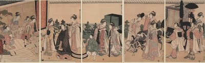 Mitate procession af paladsbetjente, der ankommer til et palæ af Chōkyōsai Eiri