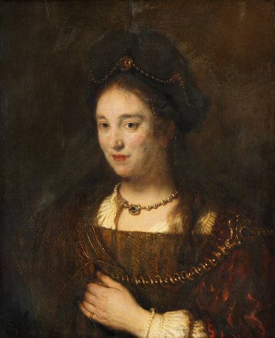 Halvfigur af en kvinde med baret af Rembrandt