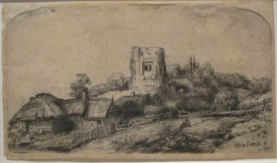 Landskab med et firkantet tårn af Rembrandt