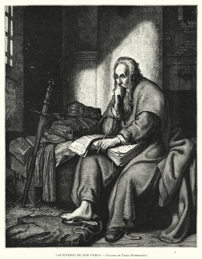 St Paul i fængsel (litho) af Rembrandt Harmensz. van Rijn (after)
