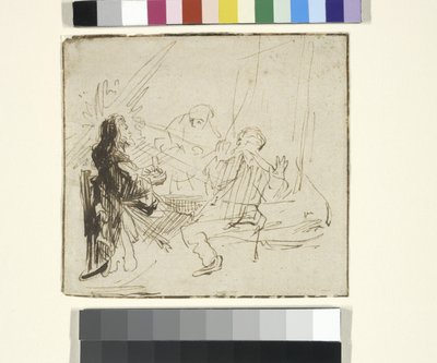 Nadver i Emmaus, ca. 1630-33 (blæk og kridt på papir) af Rembrandt Harmensz. van Rijn (school of)
