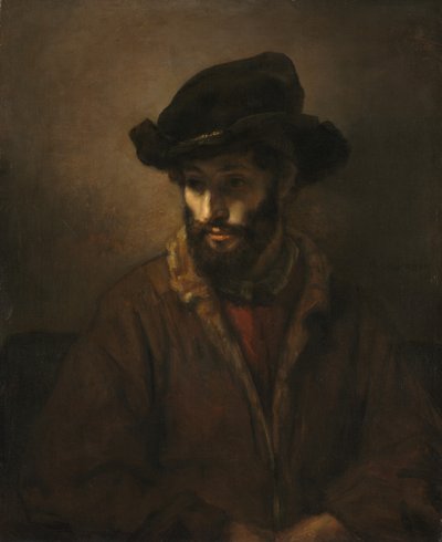 En skægget mand iført hat, ca. 1655-1660 (olie på lærred) af Rembrandt Harmensz. van Rijn