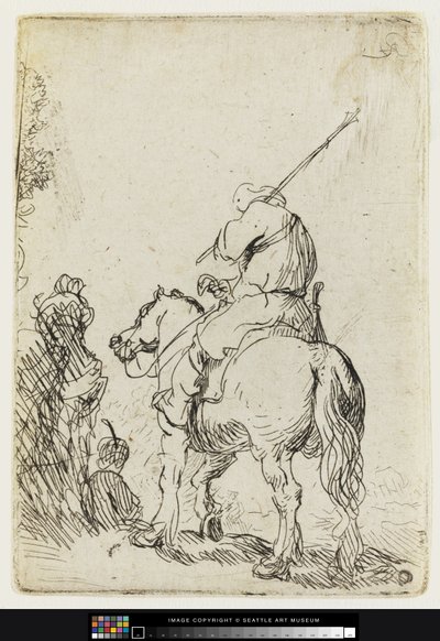 En turbansoldat til hest, ca. 1632 (ætsning) af Rembrandt van Rijn