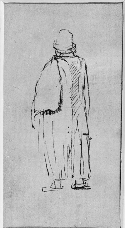 En mand set bagfra, gående mod venstre (pen & blæk på papir) af Rembrandt Harmensz. van Rijn