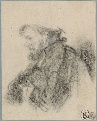 Skægget mand, halvlang, i profil til venstre af Rembrandt van Rijn