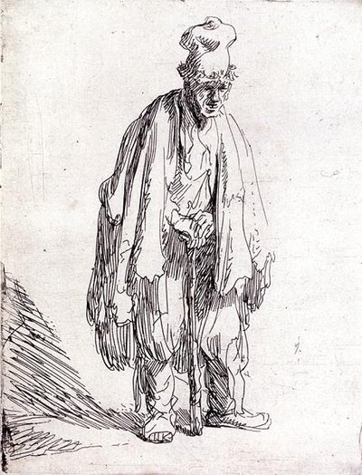 Tigger med høj kasket stående (pen og blæk på papir) af Rembrandt Harmensz. van Rijn