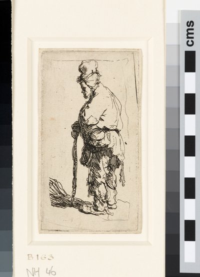 Tigger lænet sig op ad en pind, ca. 1630 (ætsning) af Rembrandt van Rijn