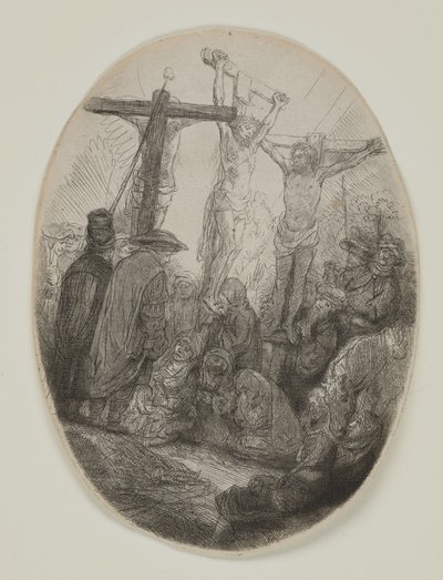 Kristus korsfæstet mellem to tyve: en oval plade, ca. 1641 (ætsning og tørnål) af Rembrandt van Rijn